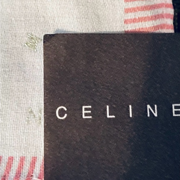 CELINE Cotton Scarf TRIOMPHE Logo White w/Pink Hearts 19" x 19" Kerchief w/Box - Picture 4 of 10